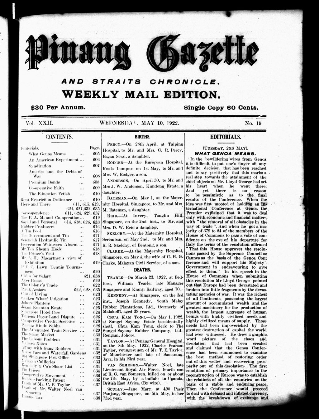 Miniature of Pinang Gazette and Straits Chronicle Weekly Mail Edition 10 May 1922