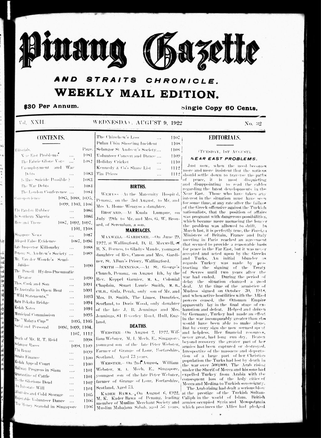 Miniature of Pinang Gazette and Straits Chronicle Weekly Mail Edition 09 August 1922