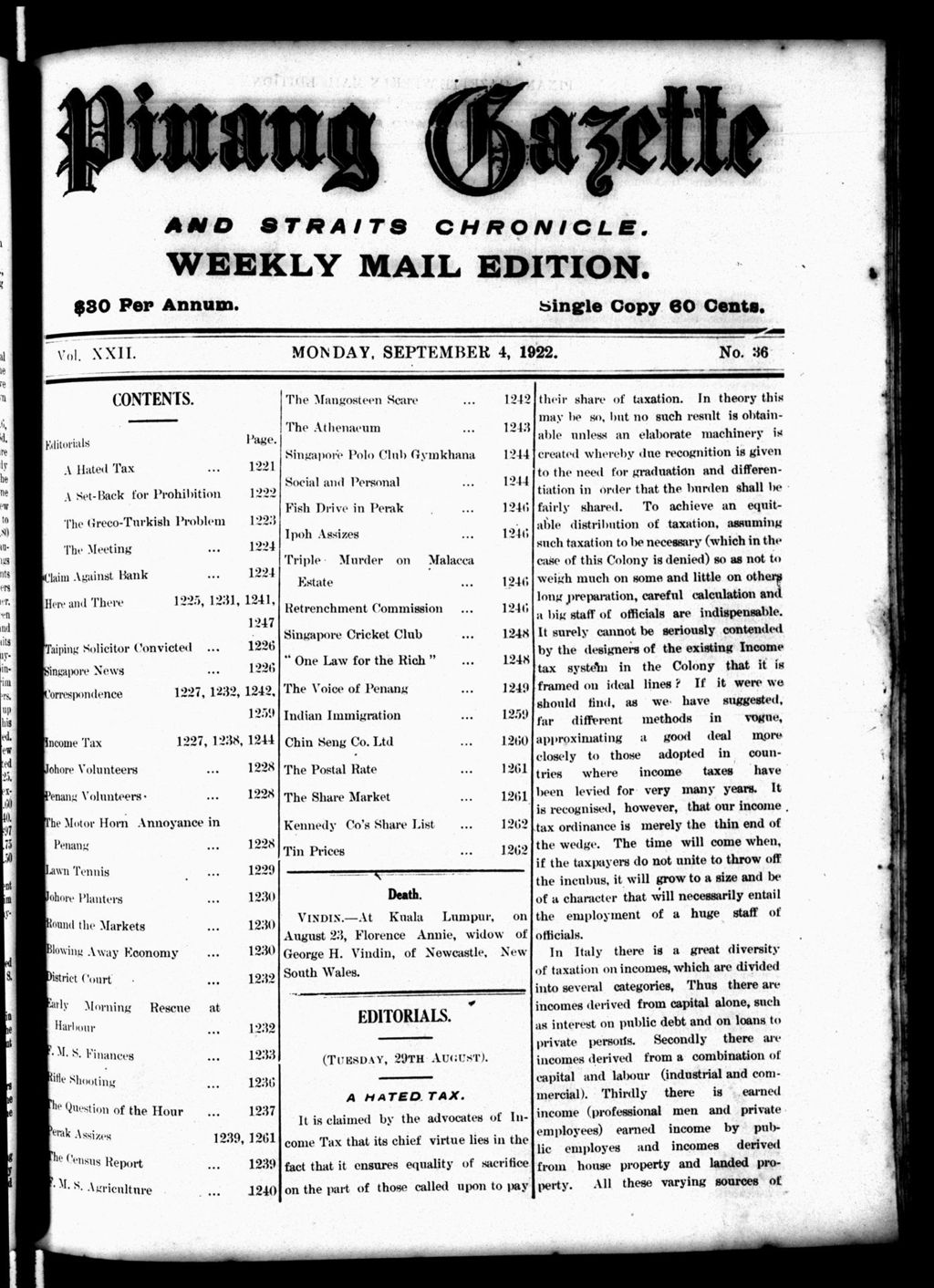 Miniature of Pinang Gazette and Straits Chronicle Weekly Mail Edition 04 September 1922