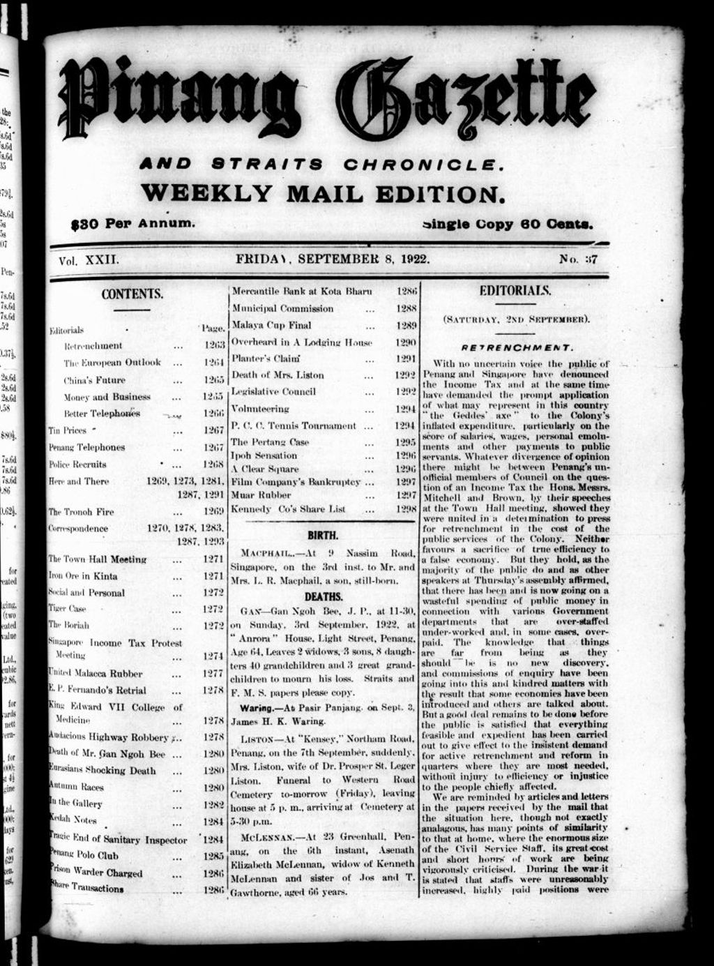 Miniature of Pinang Gazette and Straits Chronicle Weekly Mail Edition 08 September 1922