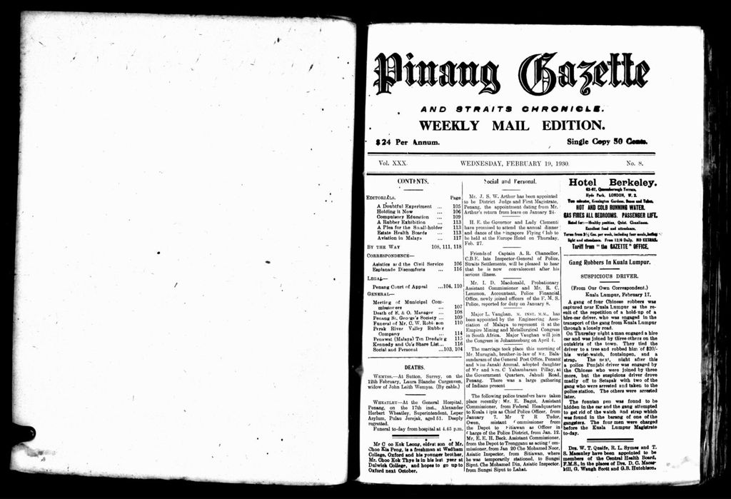 Miniature of Pinang Gazette and Straits Chronicle Weekly Mail Edition 19 February 1930