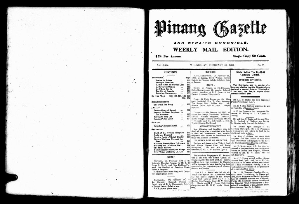 Miniature of Pinang Gazette and Straits Chronicle Weekly Mail Edition 26 February 1930