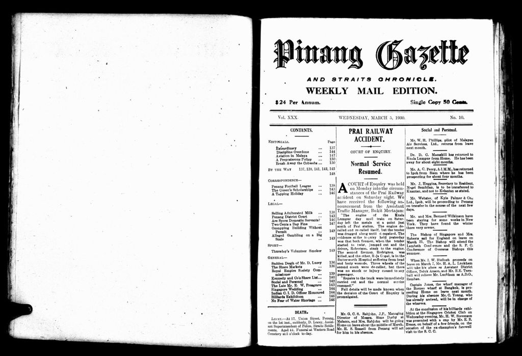 Miniature of Pinang Gazette and Straits Chronicle Weekly Mail Edition 05 March 1930