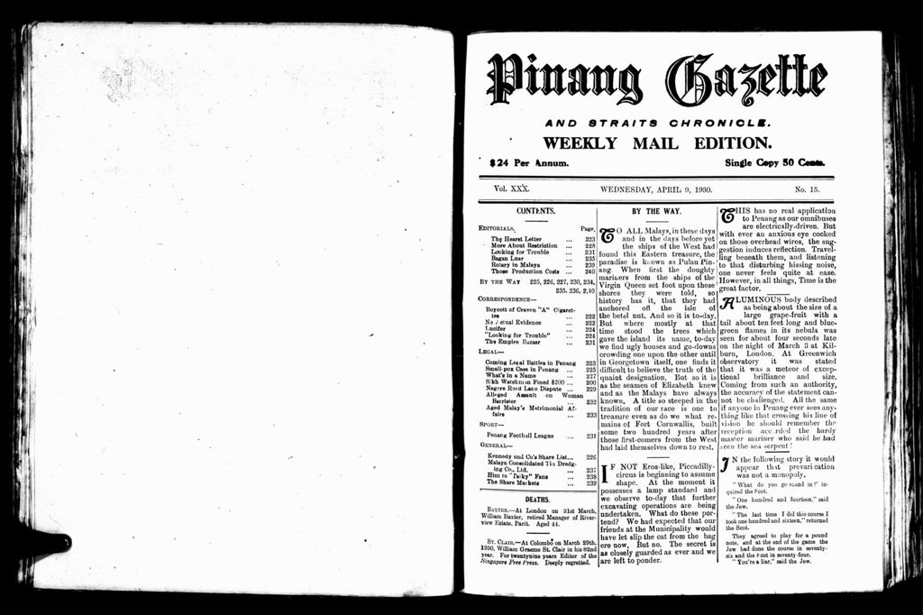 Miniature of Pinang Gazette and Straits Chronicle Weekly Mail Edition 09 April 1930