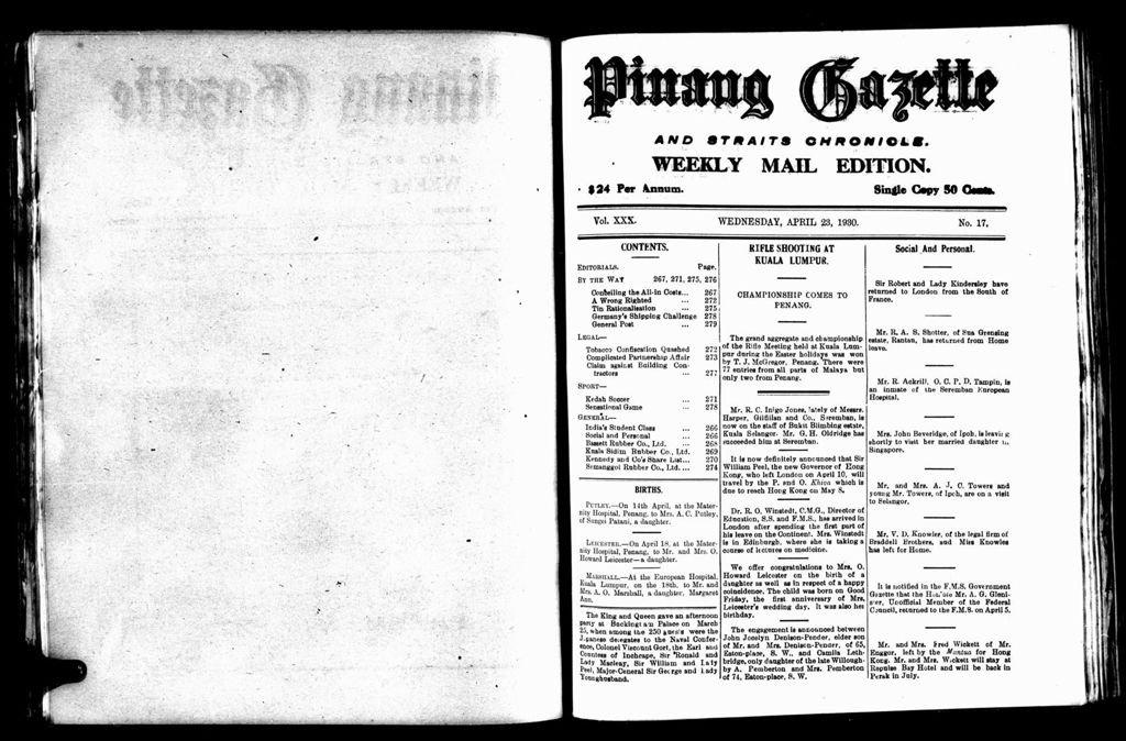 Miniature of Pinang Gazette and Straits Chronicle Weekly Mail Edition 23 April 1930