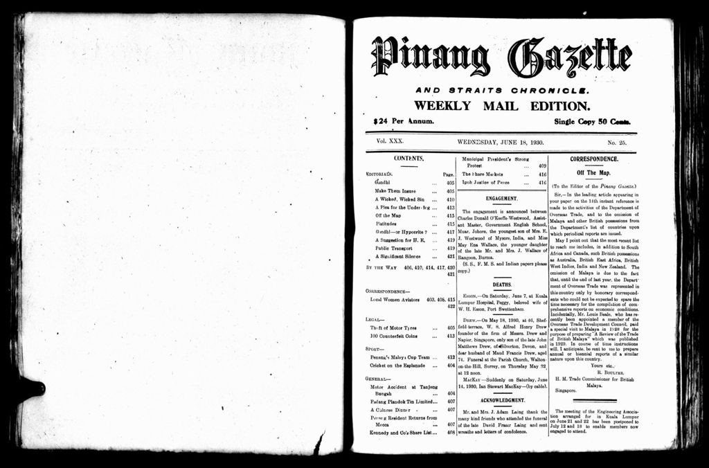 Miniature of Pinang Gazette and Straits Chronicle Weekly Mail Edition 18 June 1930