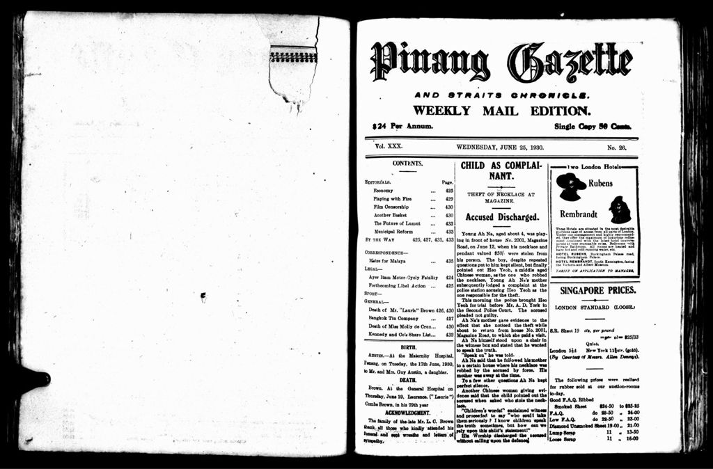 Miniature of Pinang Gazette and Straits Chronicle Weekly Mail Edition 25 June 1930