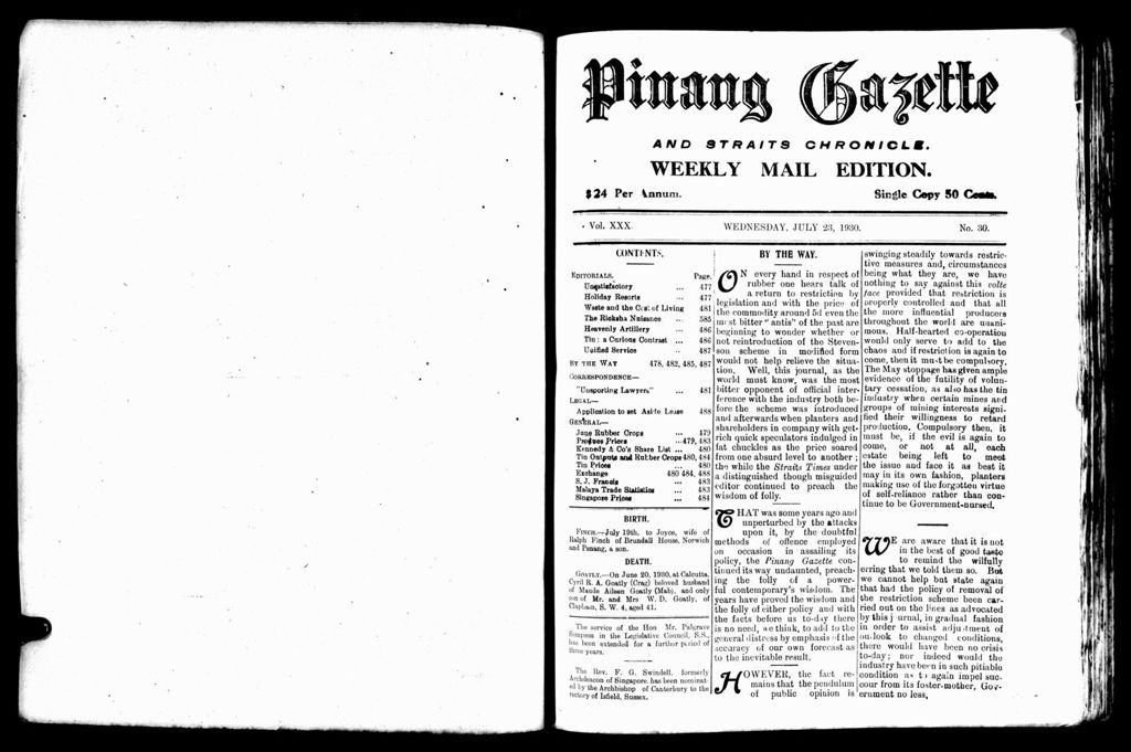 Miniature of Pinang Gazette and Straits Chronicle Weekly Mail Edition 23 July 1930