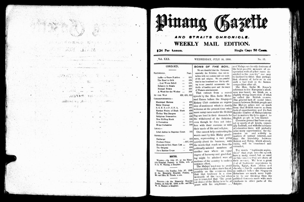 Miniature of Pinang Gazette and Straits Chronicle Weekly Mail Edition 30 July 1930