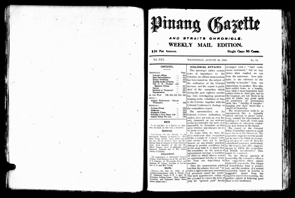 Miniature of Pinang Gazette and Straits Chronicle Weekly Mail Edition 20 August 1930