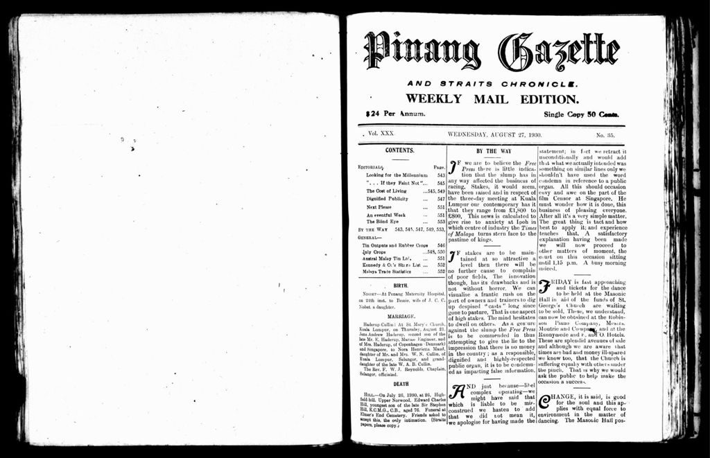 Miniature of Pinang Gazette and Straits Chronicle Weekly Mail Edition 27 August 1930