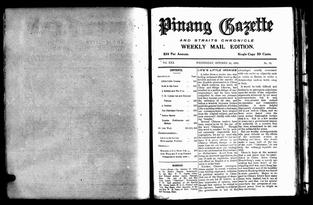 Miniature of Pinang Gazette and Straits Chronicle Weekly Mail Edition 22 October 1930