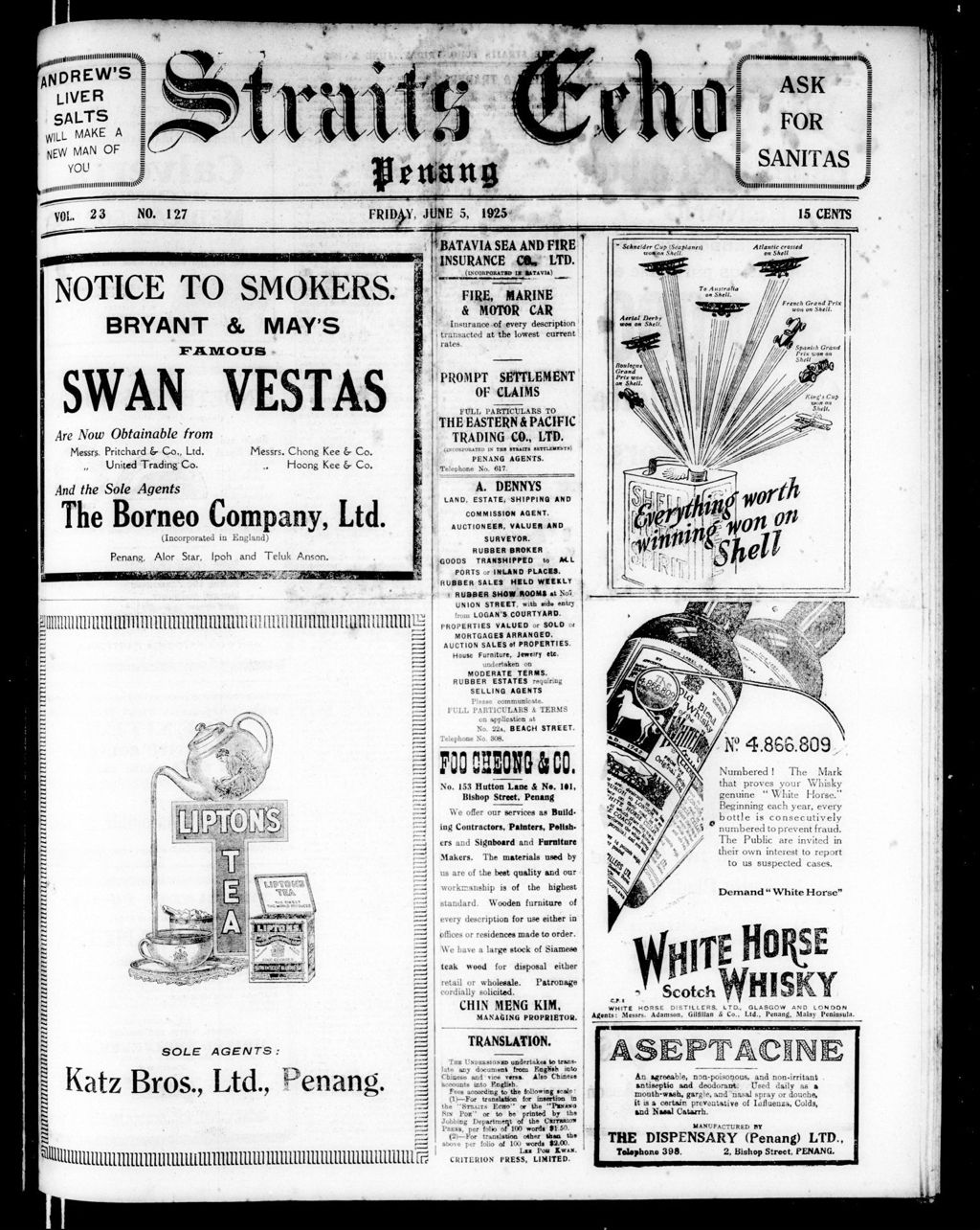 Miniature of Straits Echo 05 June 1925