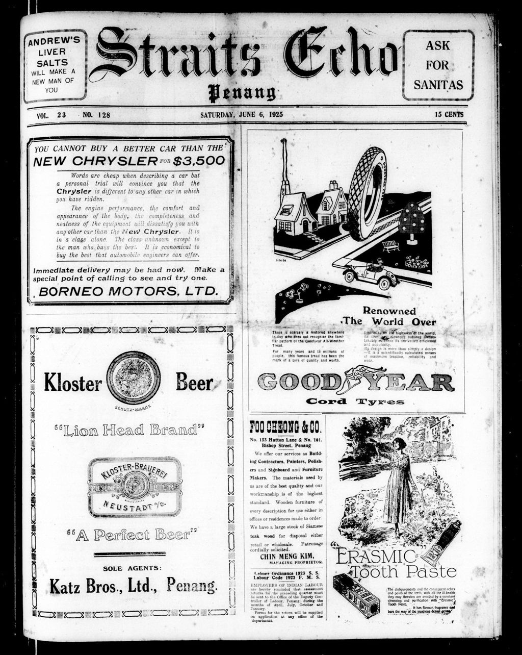 Miniature of Straits Echo 06 June 1925