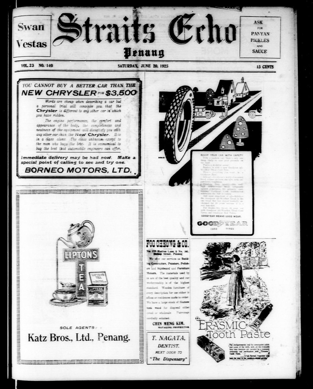 Miniature of Straits Echo 20 June 1925