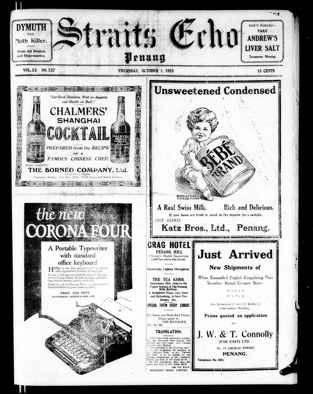 Miniature of Straits Echo 01 October 1925