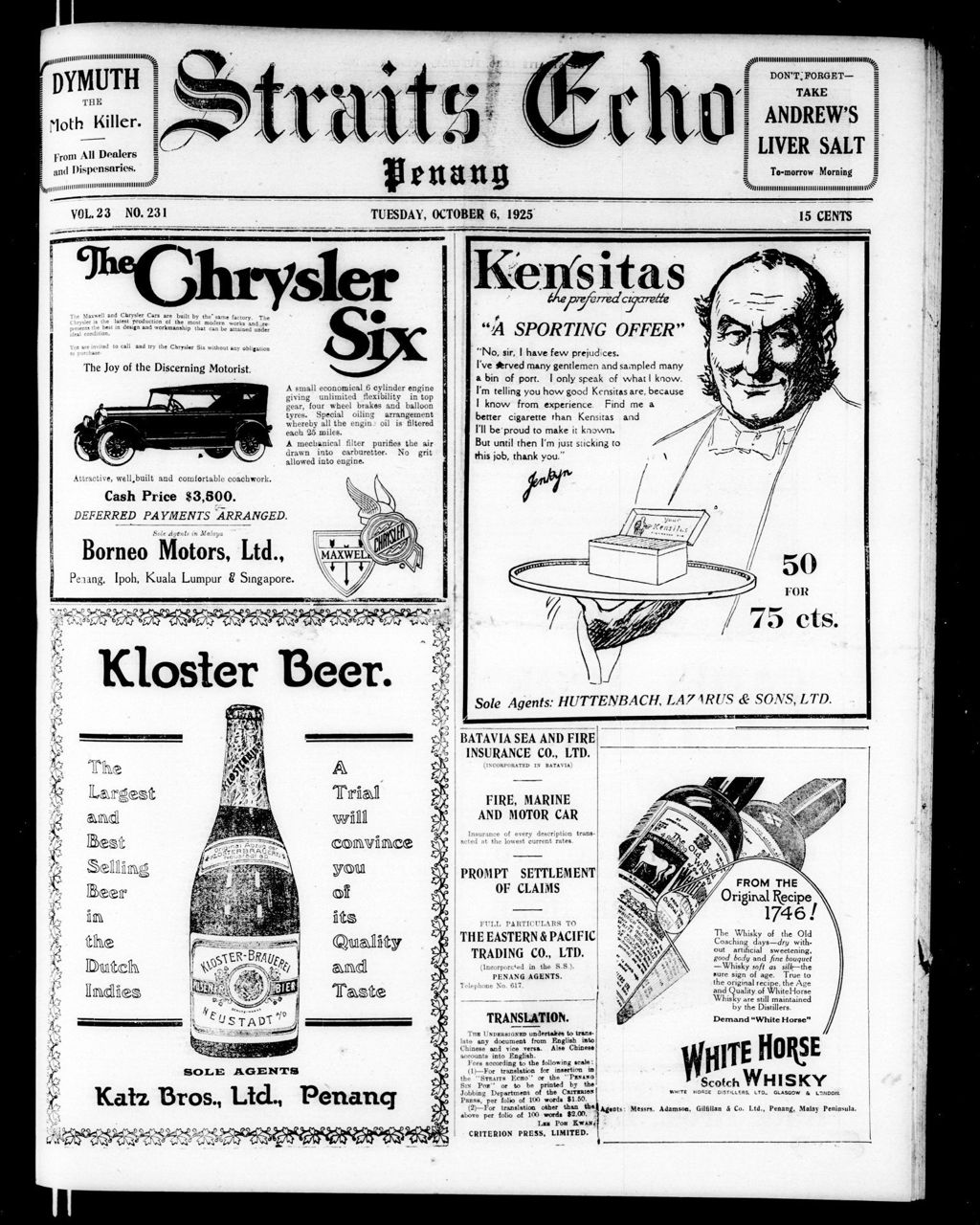 Miniature of Straits Echo 06 October 1925