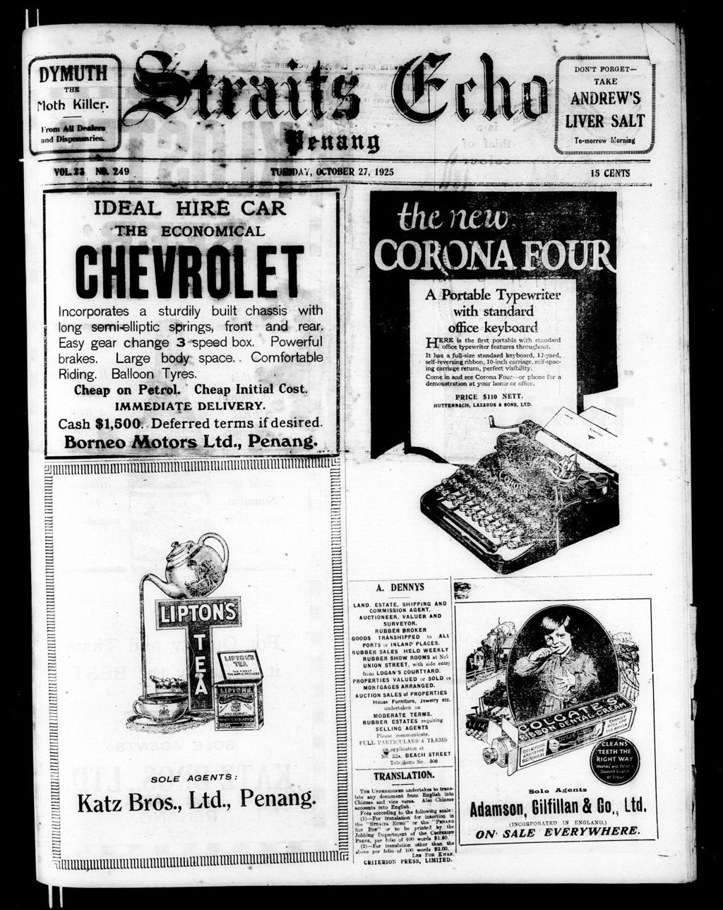 Miniature of Straits Echo 27 October 1925