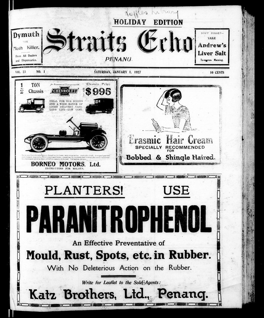 Miniature of Straits Echo 01 January 1927