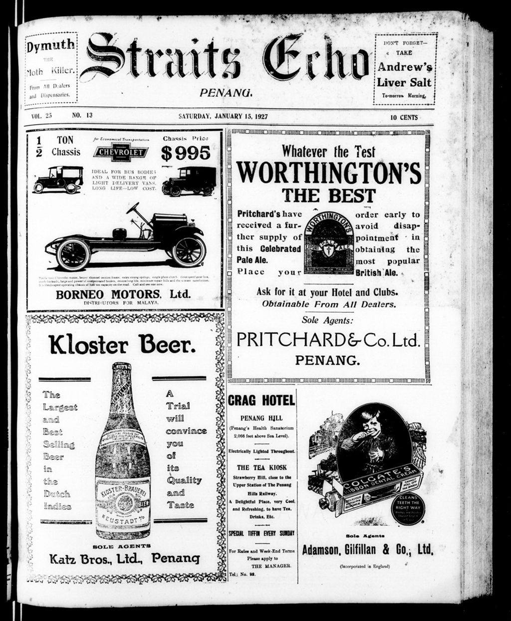 Miniature of Straits Echo 15 January 1927