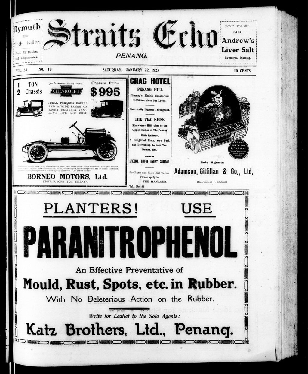 Miniature of Straits Echo 22 January 1927