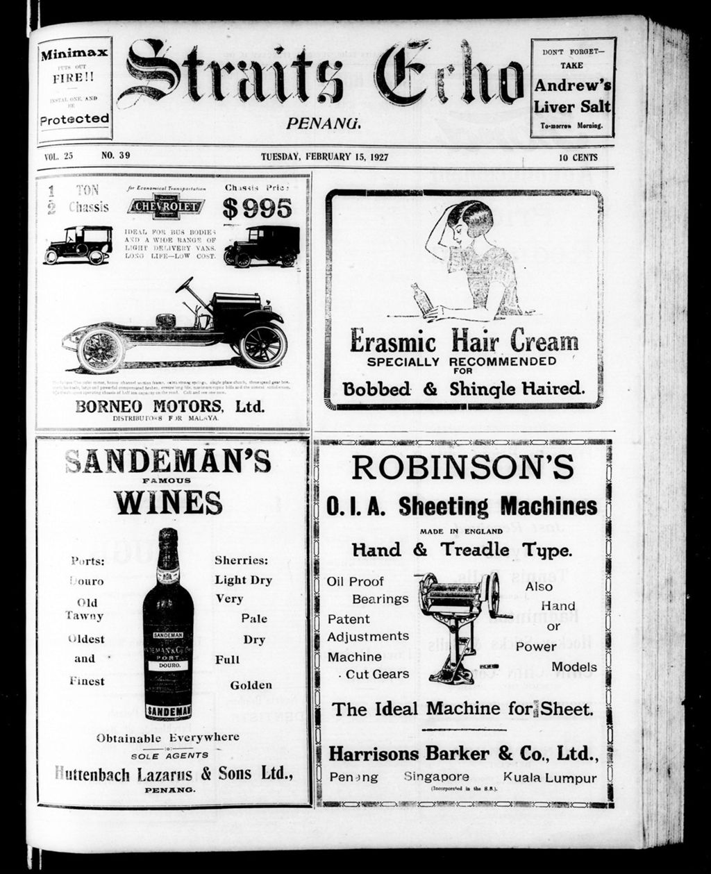 Miniature of Straits Echo 15 February 1927