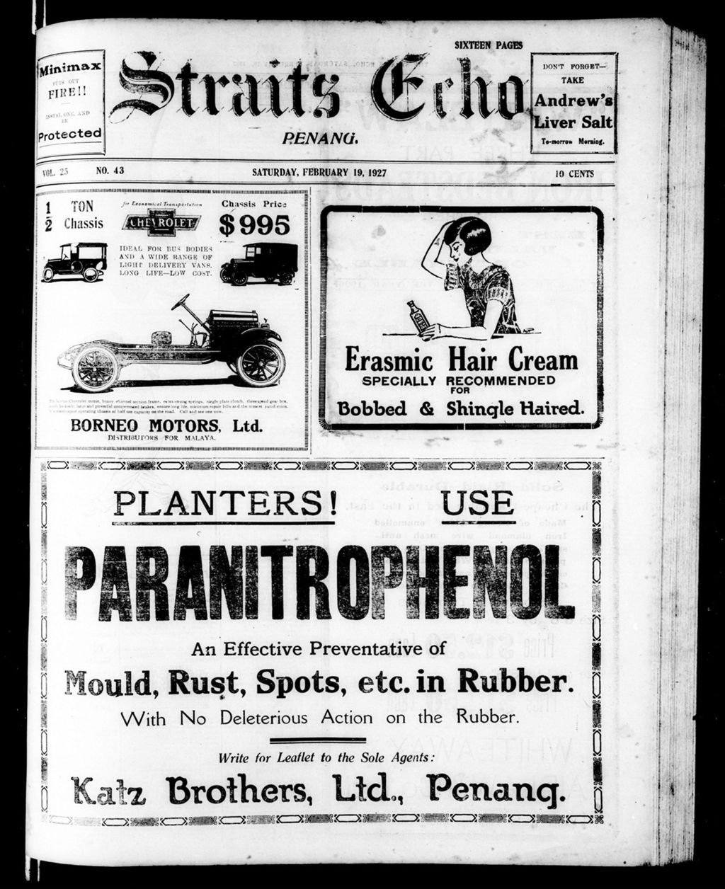 Miniature of Straits Echo 19 February 1927