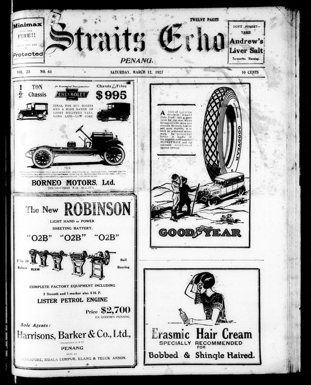 Miniature of Straits Echo 12 March 1927