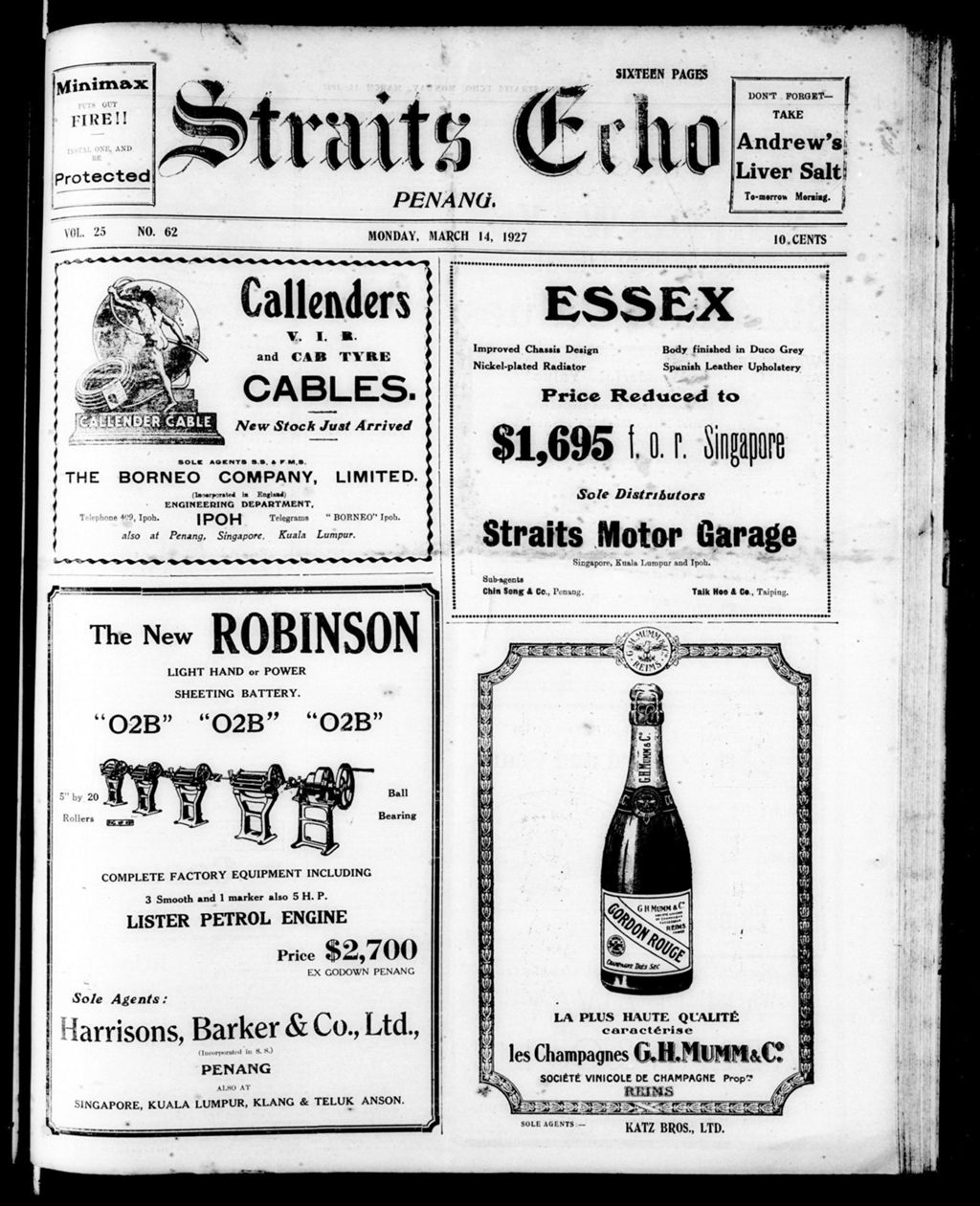 Miniature of Straits Echo 14 March 1927