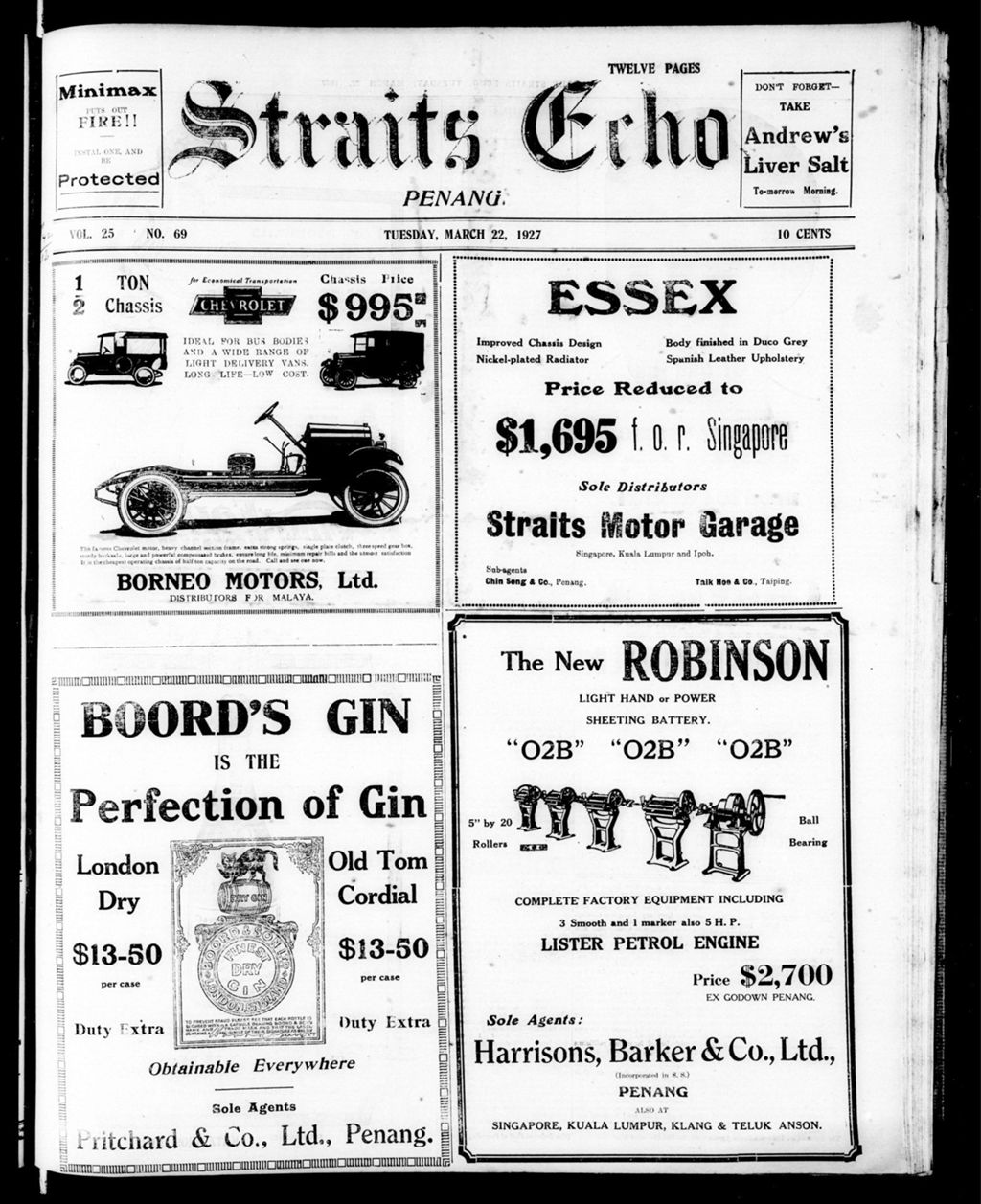 Miniature of Straits Echo 22 March 1927