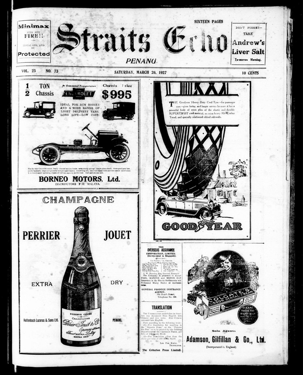 Miniature of Straits Echo 26 March 1927