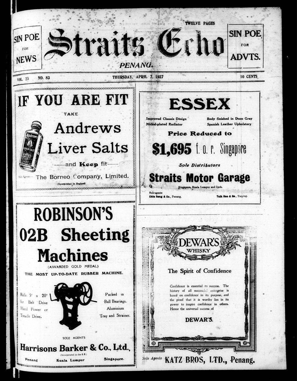 Miniature of Straits Echo 07 April 1927