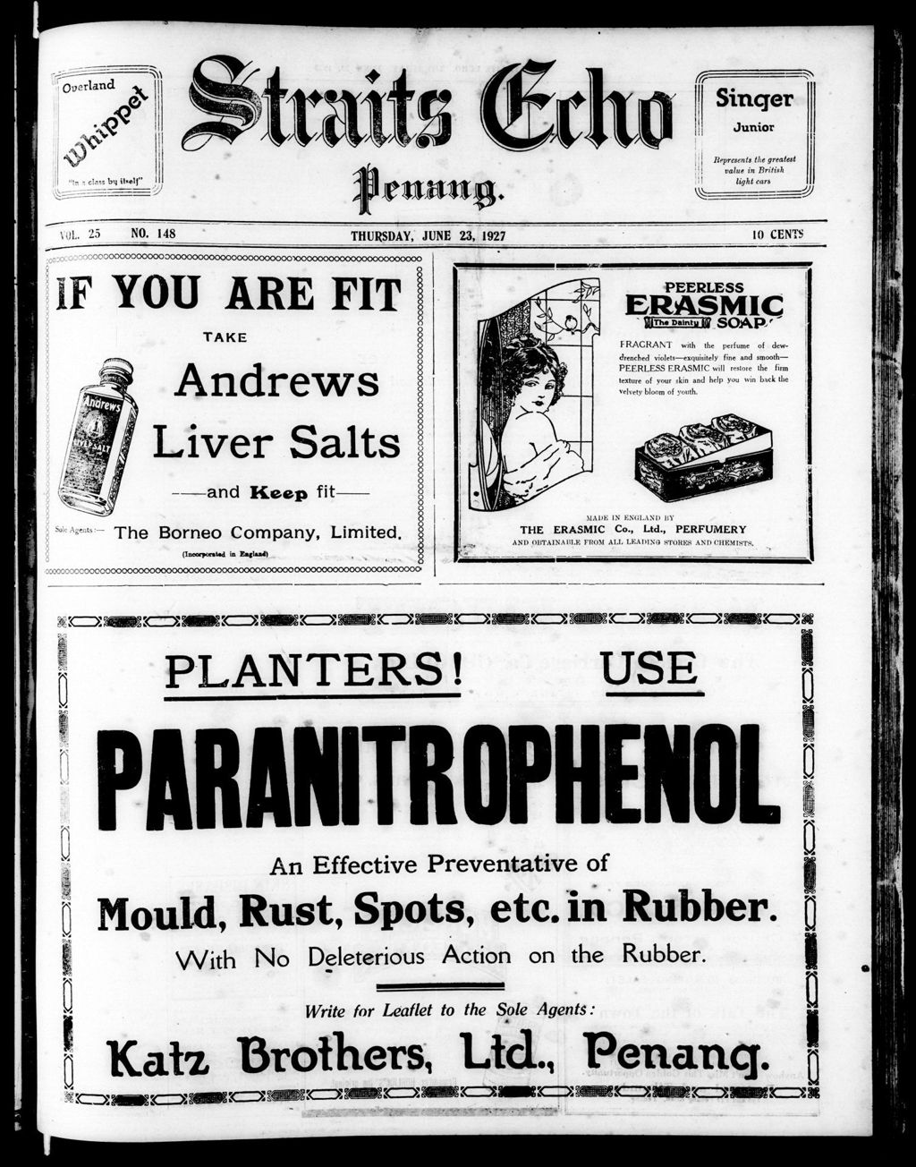 Miniature of Straits Echo 23 June 1927