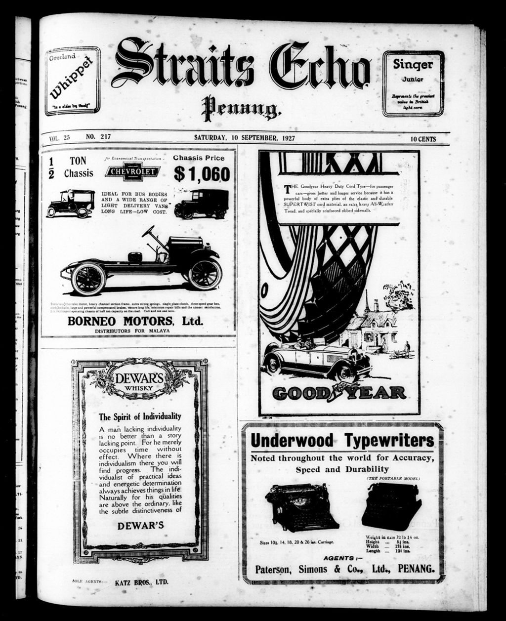 Miniature of Straits Echo 10 September 1927