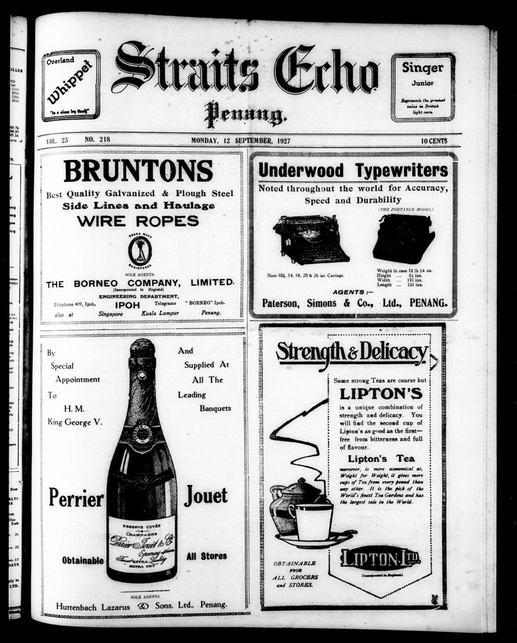 Miniature of Straits Echo 12 September 1927