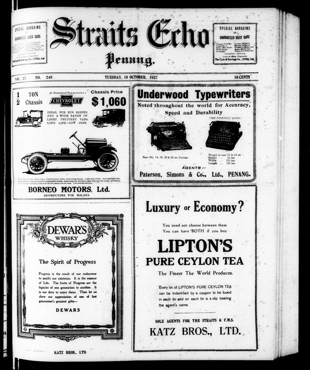 Miniature of Straits Echo 18 October 1927