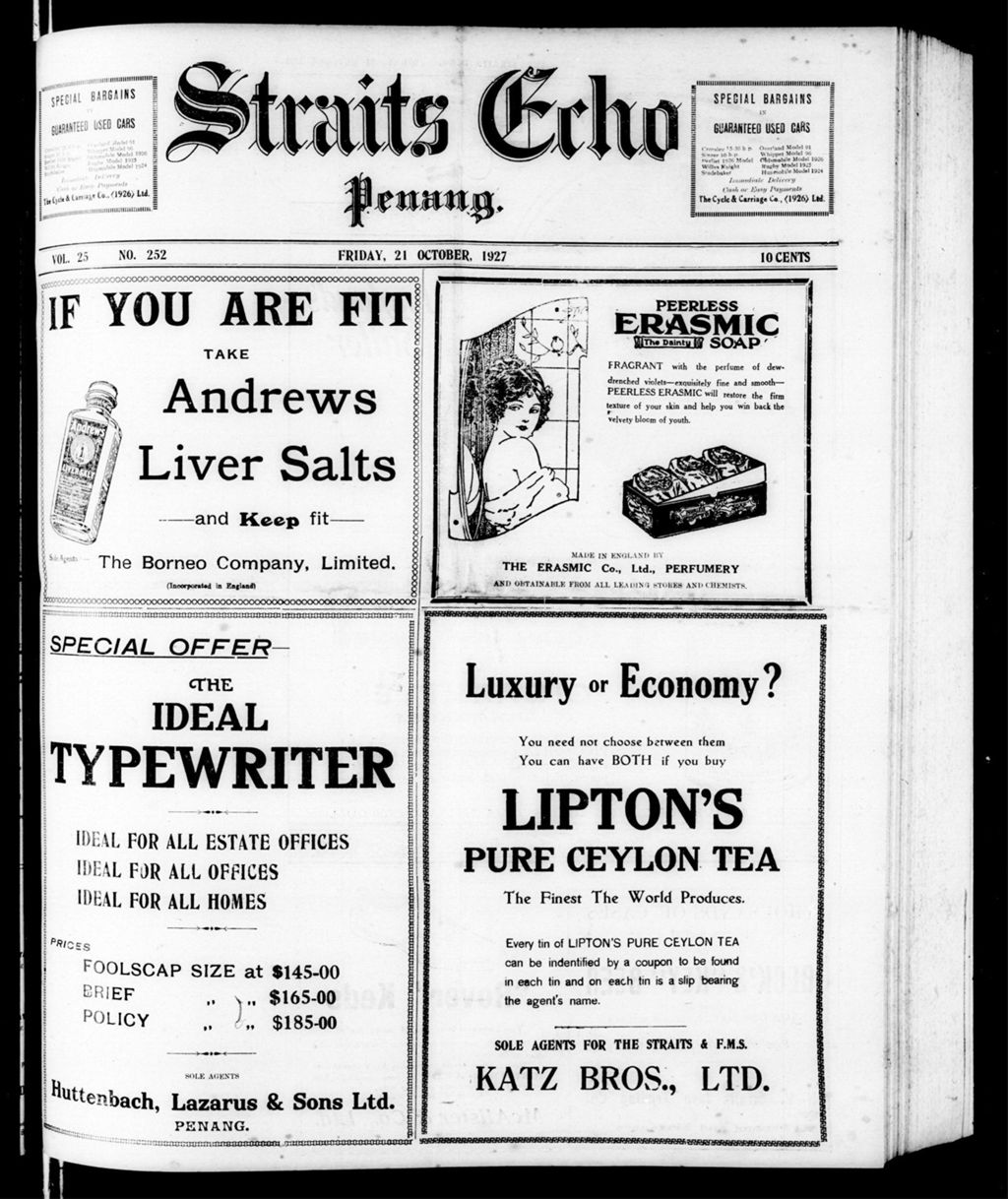 Miniature of Straits Echo 21 October 1927