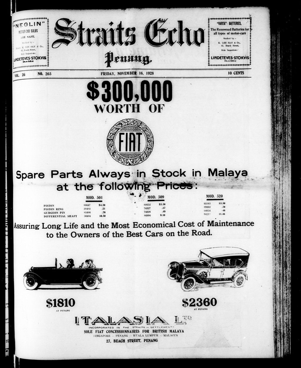 Miniature of Straits Echo 16 November 1928