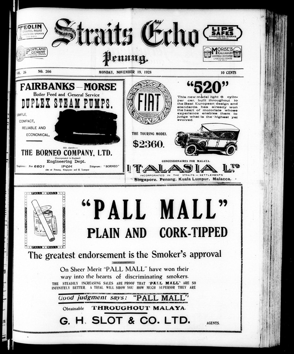 Miniature of Straits Echo 19 November 1928