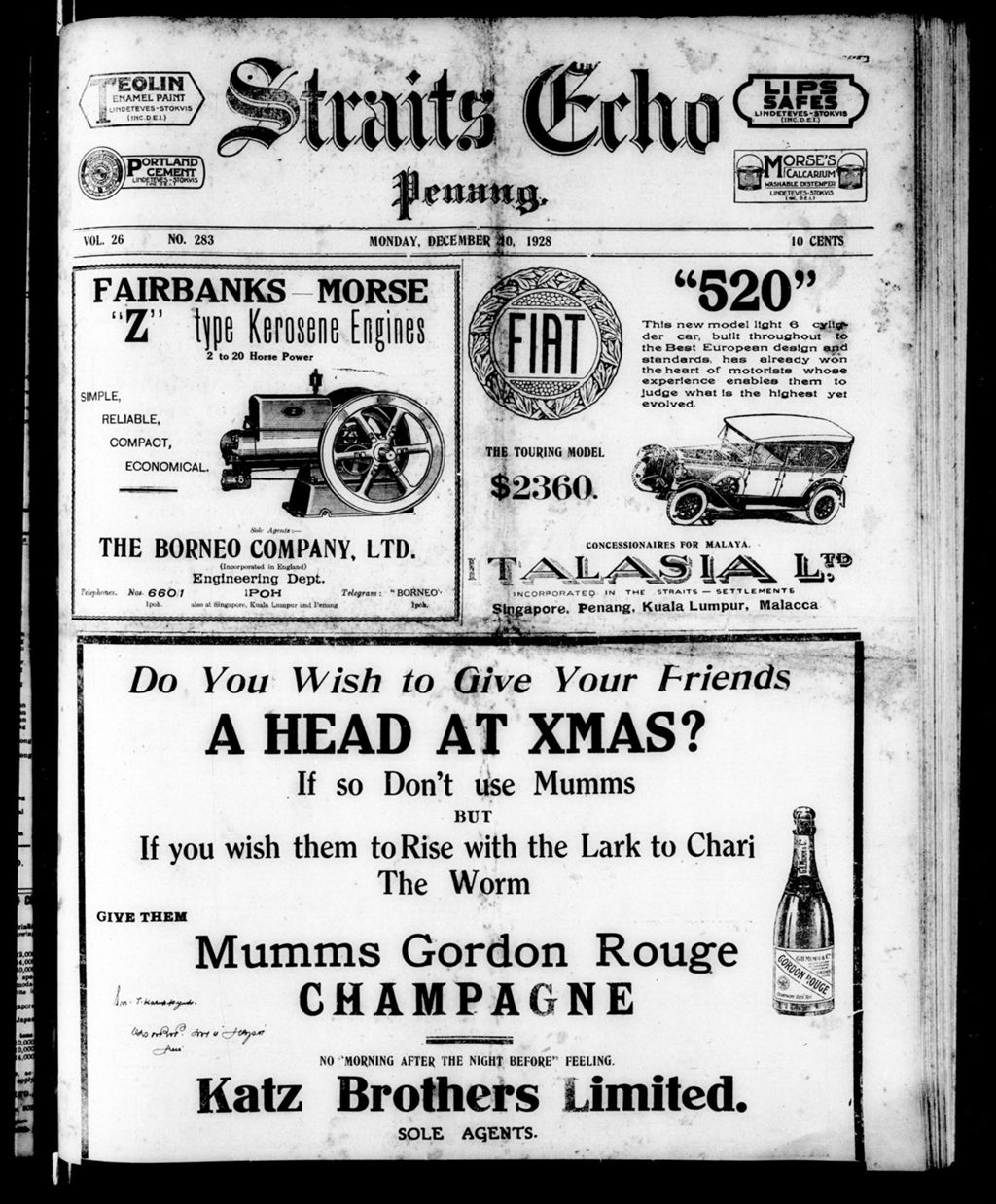 Miniature of Straits Echo 10 December 1928