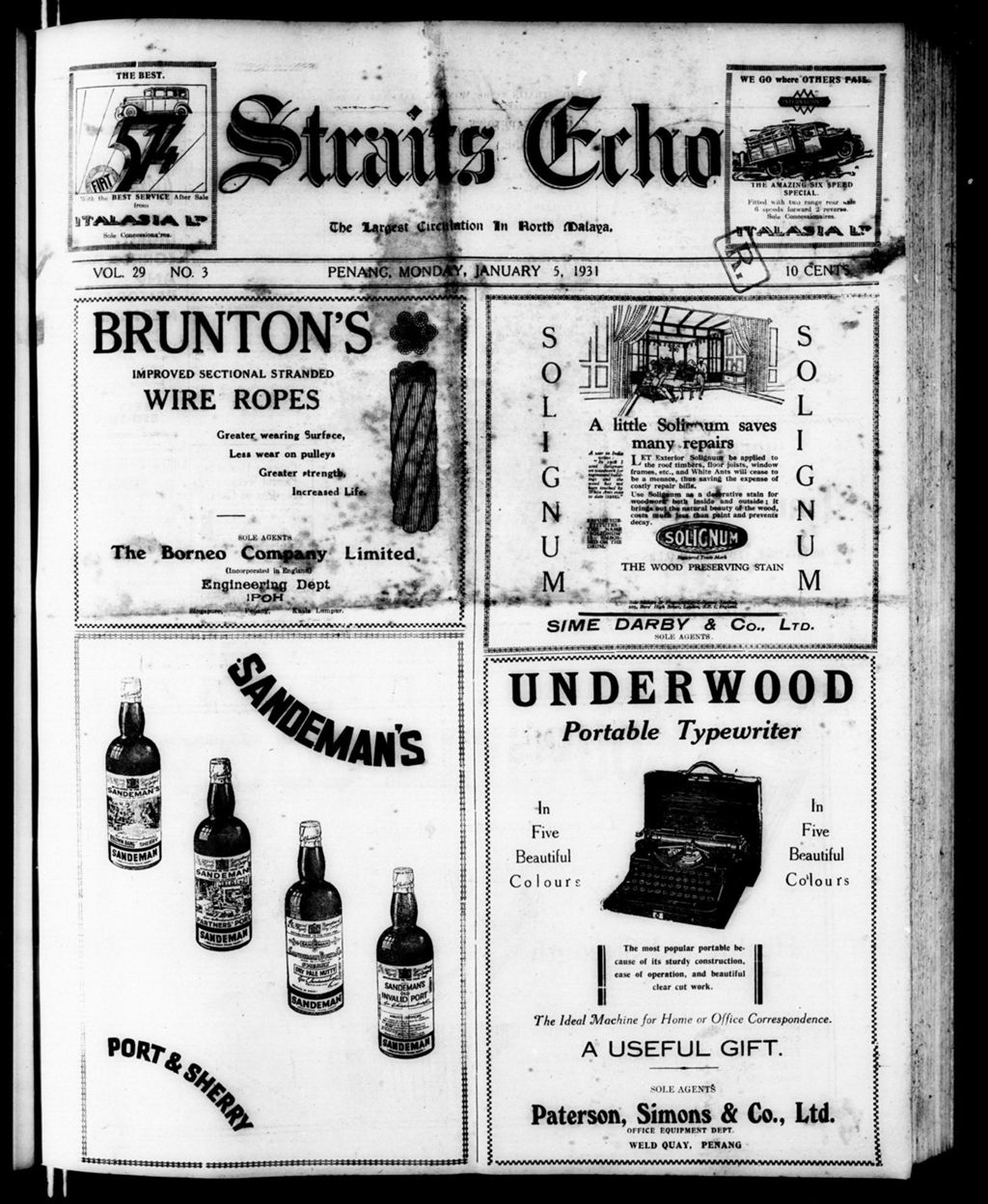 Miniature of Straits Echo 05 January 1931