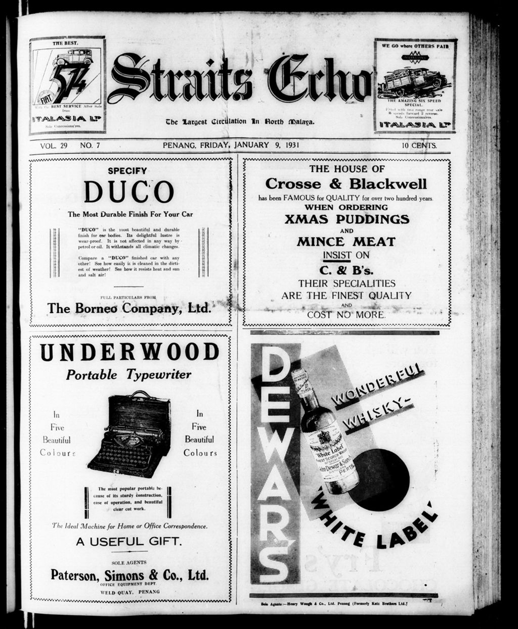 Miniature of Straits Echo 09 January 1931