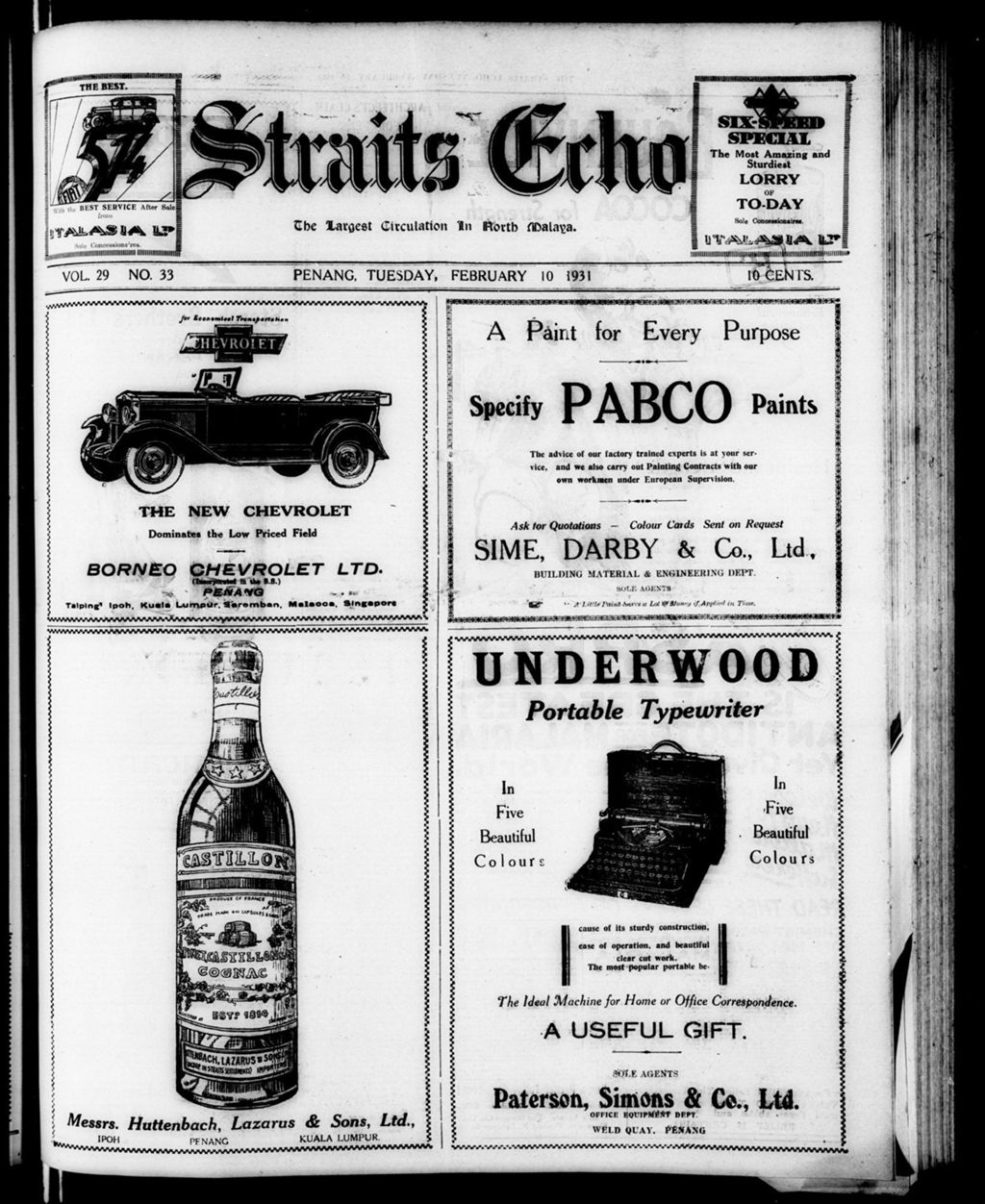 Miniature of Straits Echo 10 February 1931