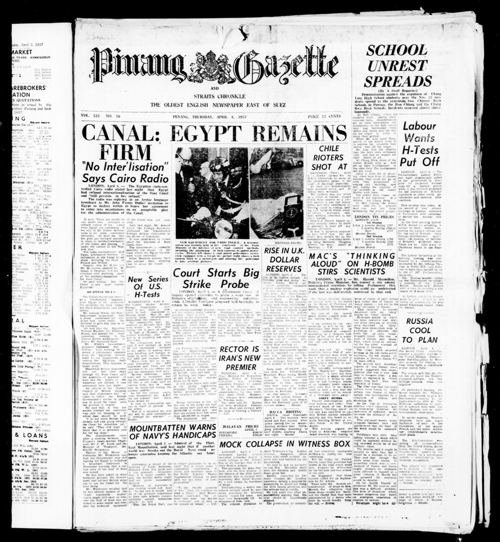 Miniature of Pinang Gazette and Straits Chronicle 04 April 1957