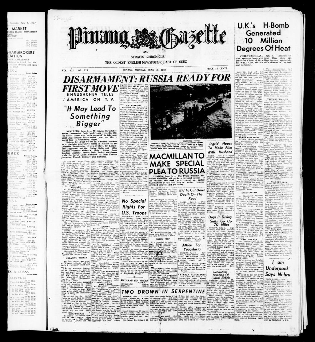 Miniature of Pinang Gazette and Straits Chronicle 03 June 1957