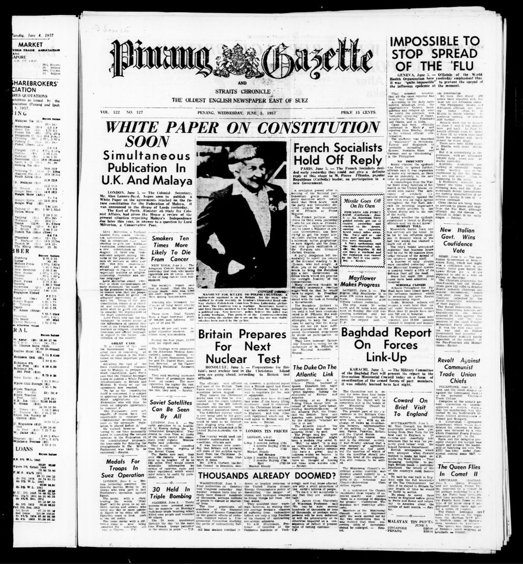 Miniature of Pinang Gazette and Straits Chronicle 05 June 1957