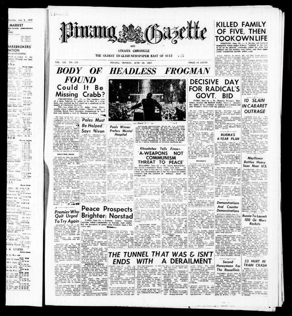 Miniature of Pinang Gazette and Straits Chronicle 10 June 1957