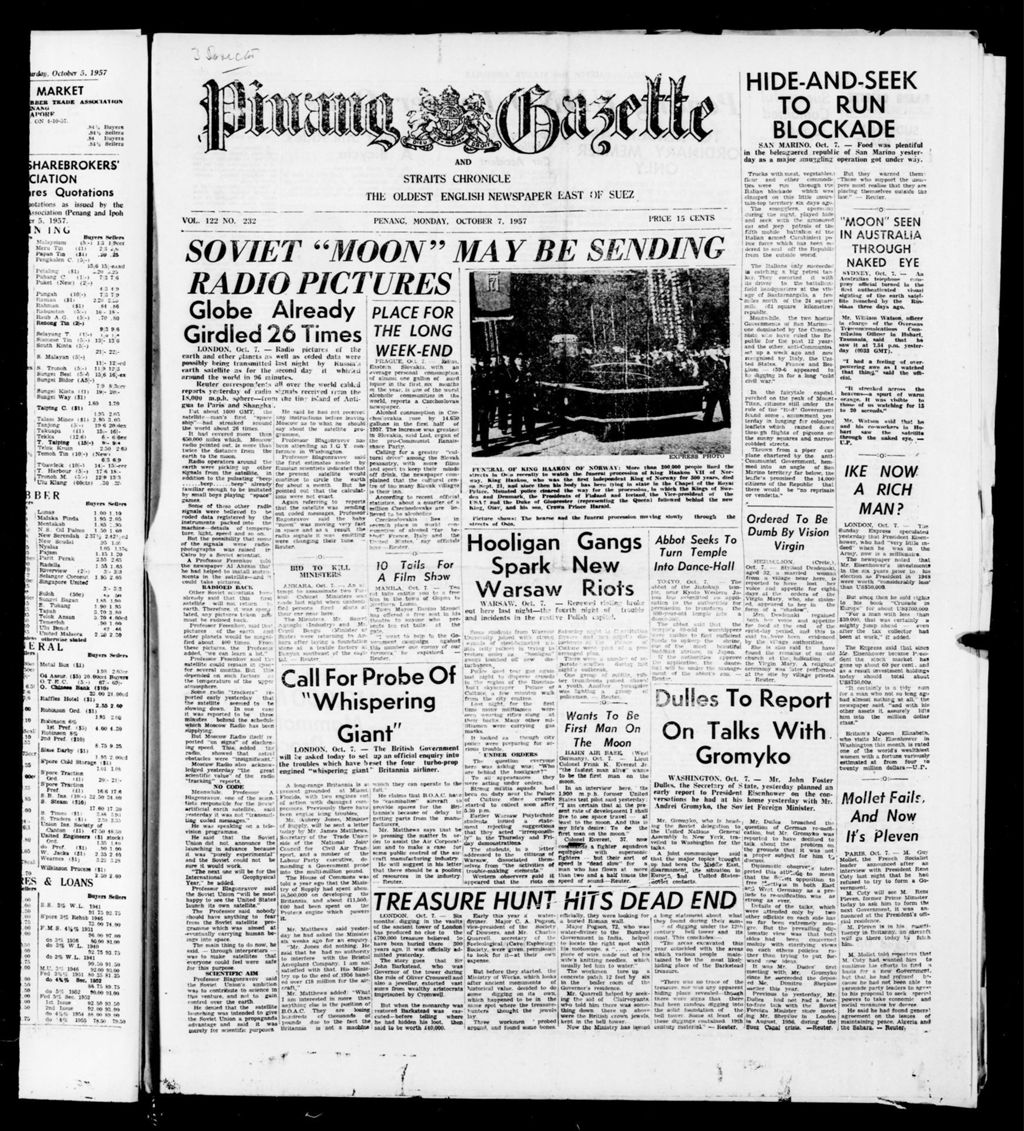 Miniature of Pinang Gazette and Straits Chronicle 07 October 1957