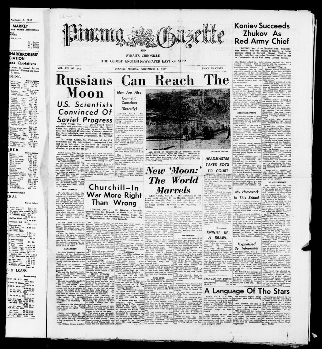 Miniature of Pinang Gazette and Straits Chronicle 04 November 1957