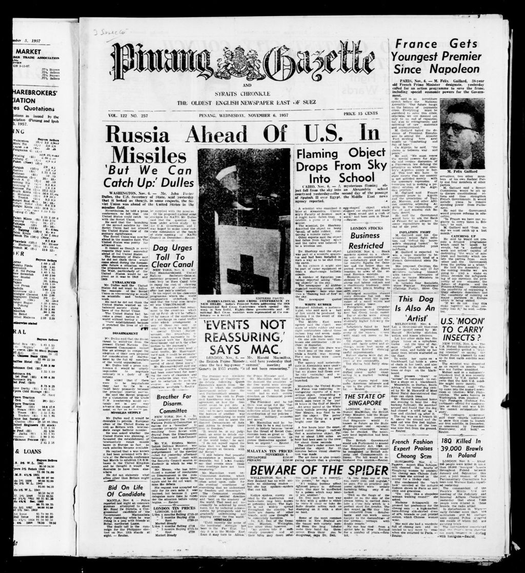 Miniature of Pinang Gazette and Straits Chronicle 06 November 1957